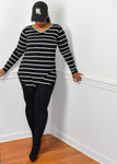 Black Striped V-Neck Hem Top and Leggings Zea Set