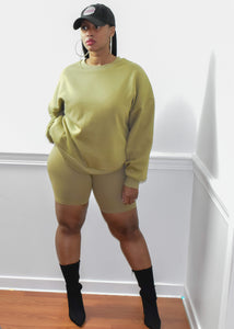 Ziggy Khaki Sweatshirt and Biker Shorts Set