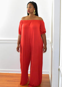 Rust Half Sleeve Off The Shoulder Wide Leg Sundra Jumpsuit